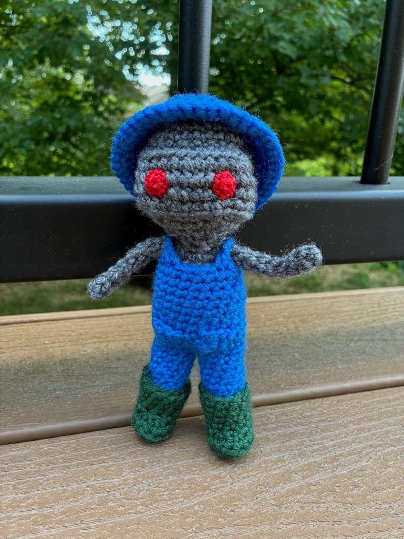 Crocheted Han-Tyumi Doll - Hello. My name is Han-Tyumi. I am a crocheted cyborg.
Measures approximately 8 inches tall, and come...