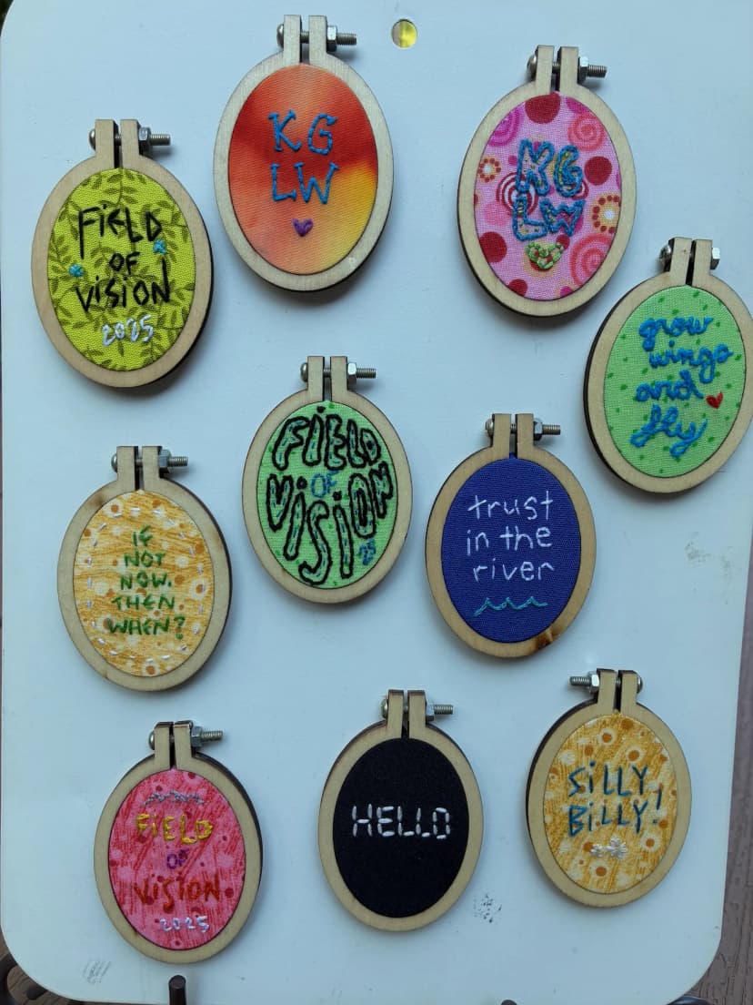 Mini Embroidery Magnet - Each piece is hand-embroidered and framed in a wooden loop with a sturdy magnet on the back. Bring a...