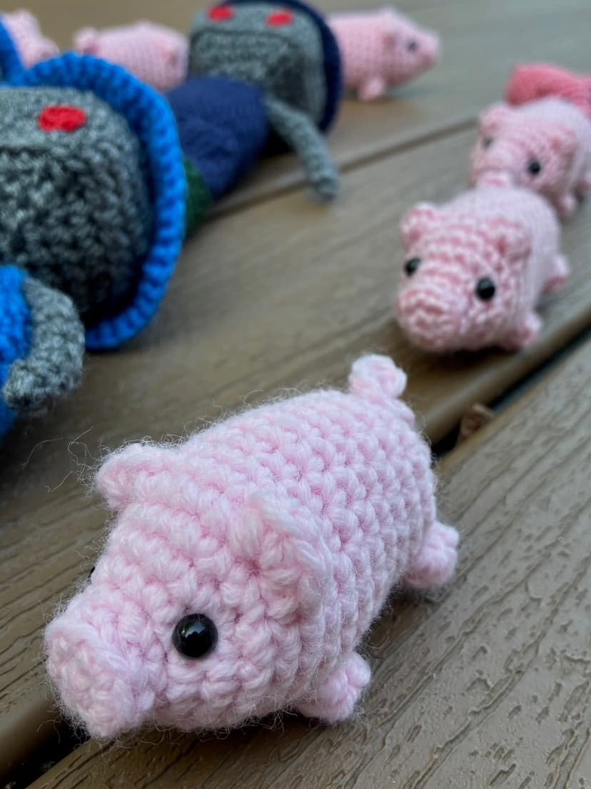 Crocheted Piggy - When pigs fly, I'll be on the flight!
These pocket-sized crocheted mini pigs are a perfect little tr...